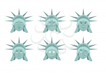 Statue of Liberty emoji. emotion set. Aggressive and good US landmark statue face. Surprised and sleep. USA avatar collection
