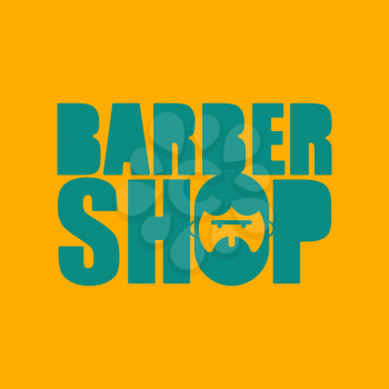 Barber shop logo. Emblem of hairdresser for men. Haircut beard symbol sign. Letitiging and face hipster with beard
