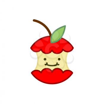 red apple core cute cartoon. rest of fruit on white background. Garbage

