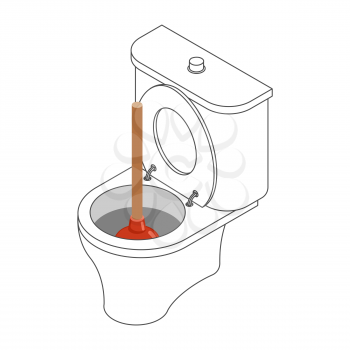 Toilet bowl and suction cup isometric. Restroom
