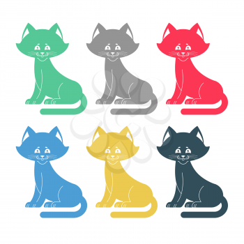 Colored cats set icon. Multicolored pet collection.
