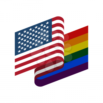 USA and LGBT flag. Symbol of tolerant America. Gay sign rainbow
