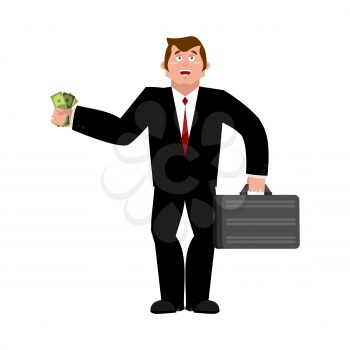 Businessman and money. Buyer with suitcase. Vector illustration

