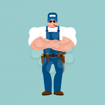Plumber strong. Fitter Serious Powerful. Service worker Serviceman hard. Vector illustration
