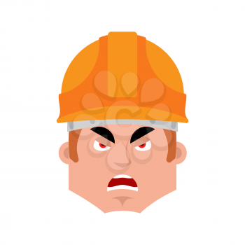 Builder angry emotion avatar. Worker in protective helmets  evil emoji face. Vector illustration