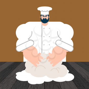 Dough. Chef and pastry chef. Baker at work. Vector illustration
