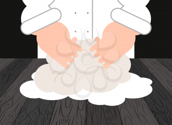 Dough. Chef and pastry chef. Baker at work. Vector illustration
