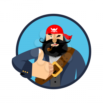 Pirate thumbs up. filibuster winks emoji. buccaneer cheerful. Vector illustration
