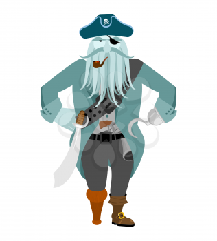 Captain pirates ghost. Mythical Angry boss buccaneer with tentacles. Vector illustration