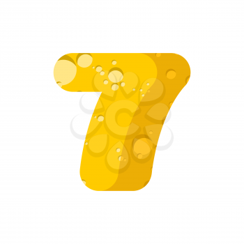 figure 7 cheese font. numeral seven of cheesy alphabet. Dairy Food type sign. Vector illustration
