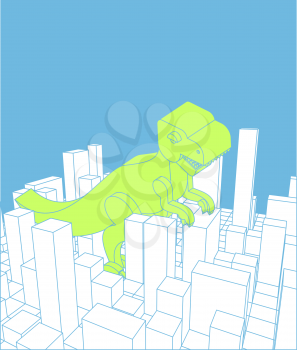 City and dinosaur. Abstract Skyline and monster. Industrial landscape and dino. Vector illustration