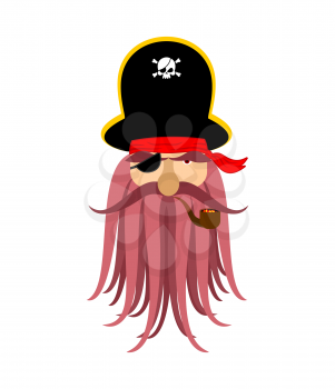 Captain pirates ghost. Mythical Angry boss buccaneer with tentacles. Vector illustration