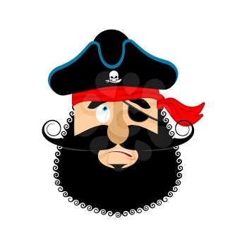Pirate guilty emoji head. Filibuster culpable emotion face. Buccaneer delinquent avatar. Vector illustration
