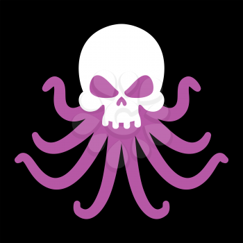 Octopus and skull. poulpe and head of skeleton. Vector illustration
