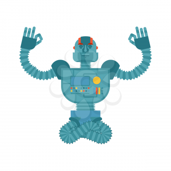 Robot yoga. Cyborg yogi isolated. Robotic man Relaxation and meditation. Vector illustration