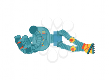 Robot sleeping. Cyborg asleep emotions. Robotic man dormant. Vector illustration