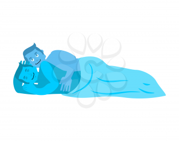 Gay in bed. Homosexuals are asleep. Guys under  blanket. LGBT vector illustration
