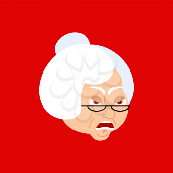 Grandmother angry emoji avatar. Face grandma evil. Vector illustration
