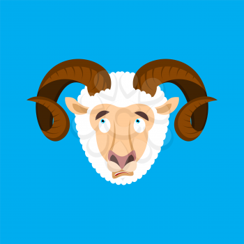 Ram confused emoji face avatar. Sheep is perplexed emotions. Farm animal surprise. Vector illustration