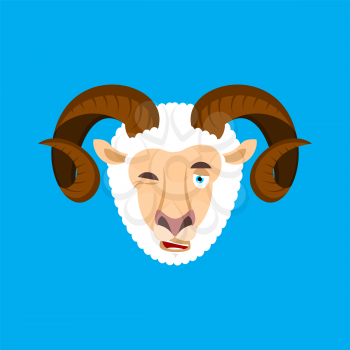 Ram winking face avatar. Sheep Farm Animal happy emoji. Vector illustration