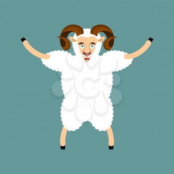 Ram happy. Sheep  merryl emoji. Farm animal. Vector illustration