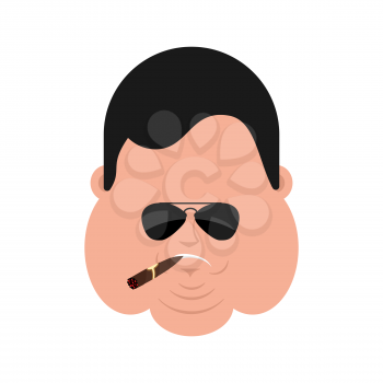 Cool Fat serious face avatar. Stout guy smoking cigar emoji. Big man strict. Vector illustration