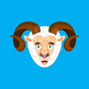 Ram happy face emotion avatar. Sheep merryl emoji. Farm animal. Vector illustration