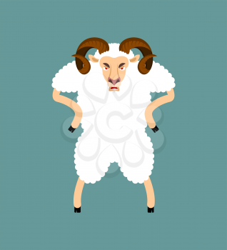 Ram angry. Sheep evil emoji. Farm animal aggressive. Vector illustration
