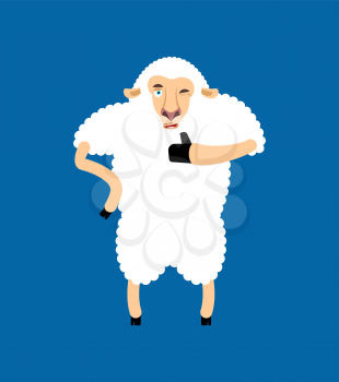 Sheep thumbs up and winks emoji. Ewe happy emoji. Farm animal. Vector illustration