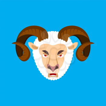 Ram angry face. Sheep evil emoji. Farm animal aggressive. Vector illustration
