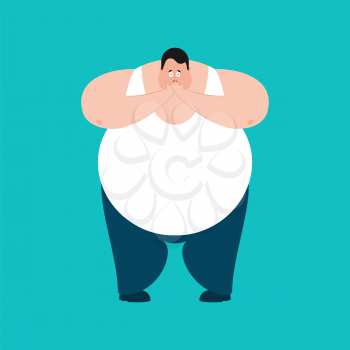 Fat OMG scared. Stout guy Oh my God emoji. Frightened big man. Vector illustration
