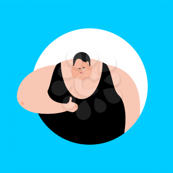 Fat thumbs up and winks emoji. Stout guy happy emoji. Big man. Vector illustration