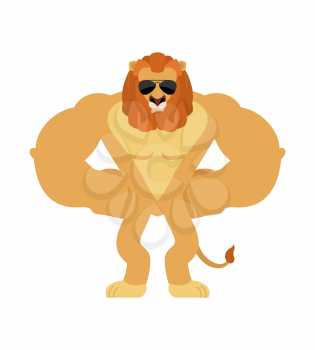 Lion Strong Cool serious. Wild animal smoking cigar emoji. beast strict. Vector illustration
