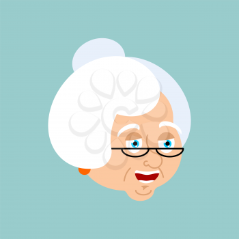 Grandmother happy emotion avatar. Face Grandma merry emoji. Old lady Vector illustration