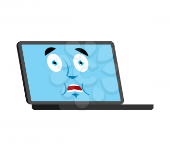 Laptop scared OMG emoji face avatar. Computer Oh my God emotions. PC Frightened. Vector illustration