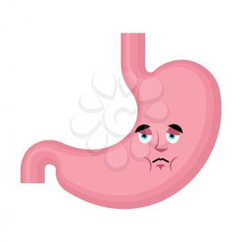 Stomach sad emoji face avatar. Belly sorrowful emotions. Internal organ dull. Vector illustration