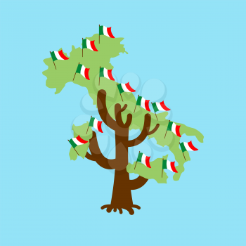 Patriotic tree Italy map. Italian flag. National political Plant. Vector illustration
