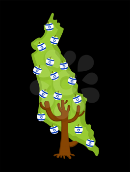 Patriotic tree Israel map. apple tree and apples Israeli flag. National State Plant. Vector illustration
