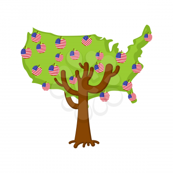 Patriotic apple tree USA map. apples America flag. National State Plant. Vector illustration
