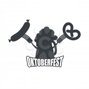 Oktoberfest symbol of beer, sausage and pretzel. Sign National Holiday of beer in Germany. Alcohol and cracker
