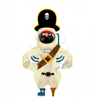 Space pirate. filibuster spaceman. buccaneer Cosmonaut in protective suit. rover astronaut in helmet. Eye patch and smoking pipe. pirates cap. Bones and Skull
