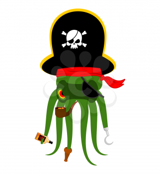 Octopus pirate. poulpe buccaneer. Eye patch and smoking pipe. pirates cap. Bones and Skull. See animal filibuster
