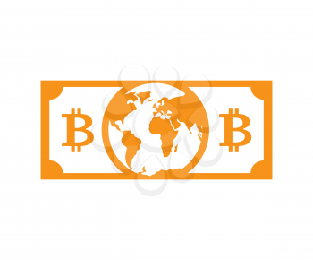 Bitcoin world money. global Cryptocurrency  is dollar. Vector illustration
