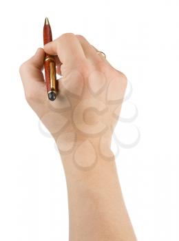 pen and male hands isolated on white background