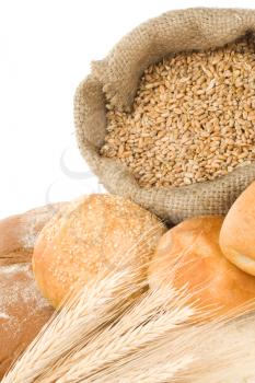 bakery products and grain isolated on white background