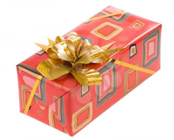 gift box with gold ribbon isolated on white