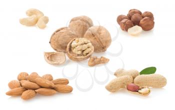 collage of nuts isolated on white background