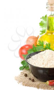 rice and healthy food isolated on white background