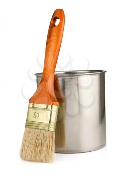 paint bucket and paintbrush isolated on white background