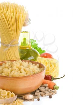 pasta and food ingredient isolated on white background